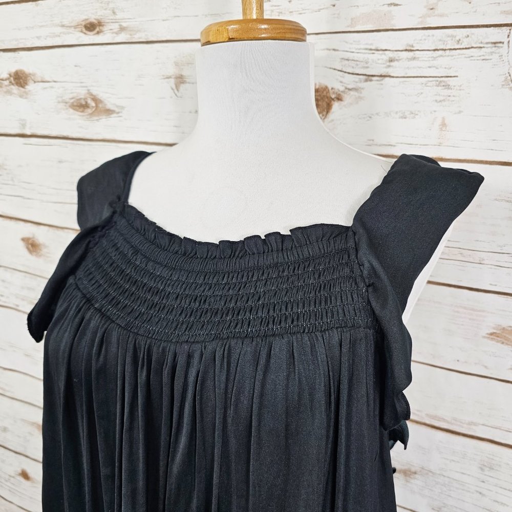 Intimately Free People Sz M Want Your Love Black Mini Dress Smocked Tie Back - Picture 3 of 11